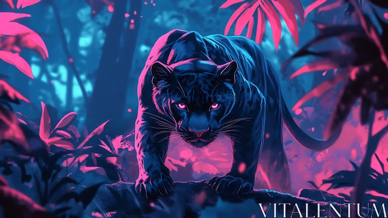 Neon Panther. Cyberpunk jungle predator.