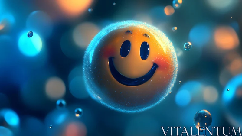 Smiling Face Bubble in Vibrant Bokeh Digital Art Style.