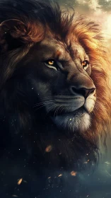 Lion head portrait rendered with dramatic lighting and detail