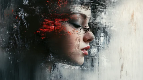 Digital painting portrait with abstract textured fragmentation.