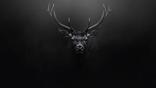 Stag portrait emerges from deep monochrome darkness