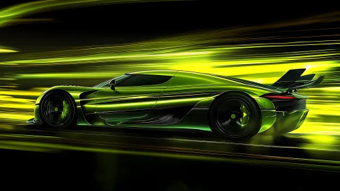 Aerodynamic neon hypercar rendered with dynamic motion streaks