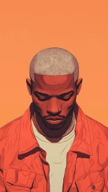 Portrait of a contemplative man in bold orange hues.