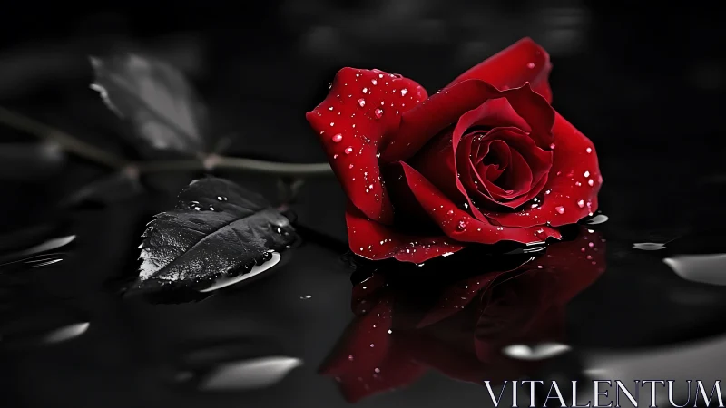 Red Rose with Dewdrops: Nature's Elegant Contrast.