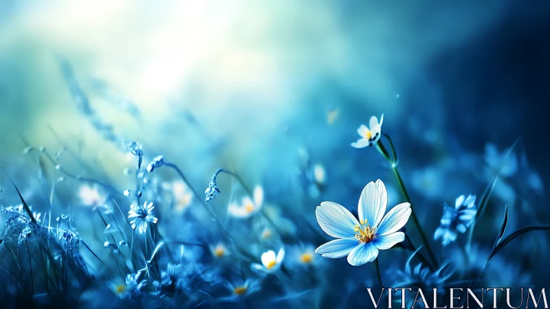 Blue Field Flowers with Crystalline Dew.