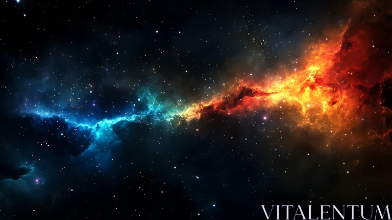 Bipolar colored nebula band across star-dense space field.