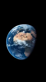Earth’s blue marble leans into shadow over silent void.