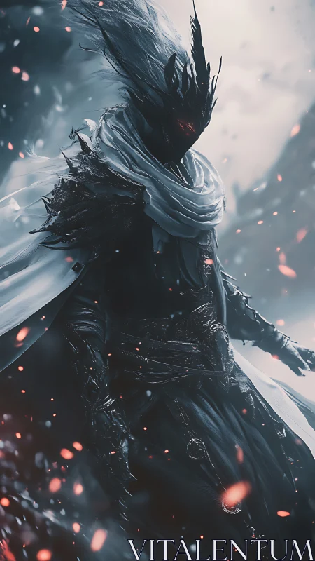 Dark wraith champion in wind-swept cinematic digital painting.