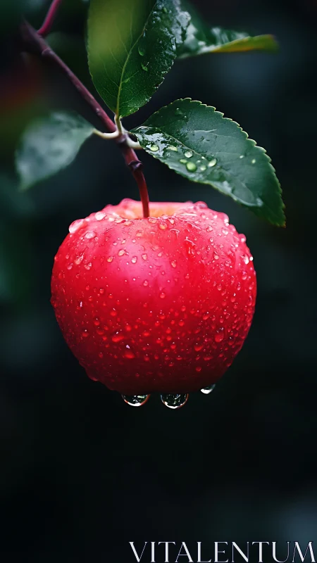 Macro analysis of dewy red apple with shallow depth-of-field.