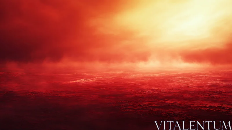 Red atmospheric seascape under intense diffuse sunlight.