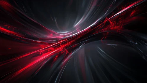 Futuristic Abstract Red and Black Light Energy Flow Digital Art.