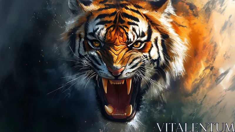 Roaring tiger head in dynamic dual-tone abstract environment