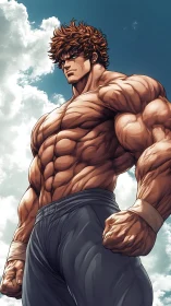 Heroic low-angle anime fighter showcases hyper-defined physique