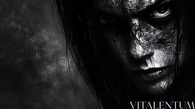 High contrast horror portrait with fragmented shadowed visage