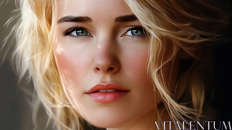 Direct close-up digital portrait of blonde young woman.