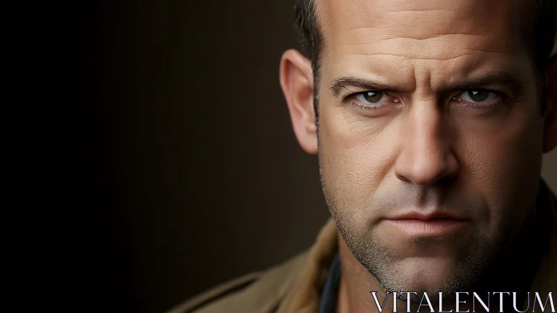 Hyperfocused male portrait under controlled low-key lighting.