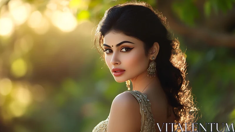 Sunlit gaze paints a golden hush around poised elegance