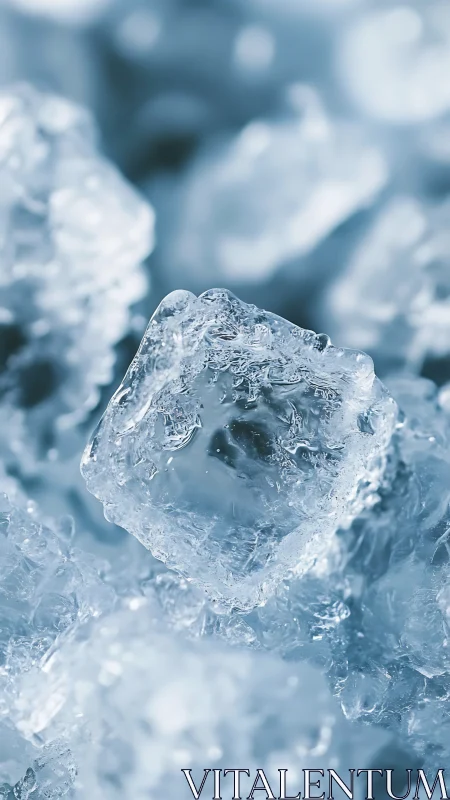 Crystalline ice cube macro with frosty blue reflections.