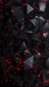 Geometric black shards with red glowing particle accents.