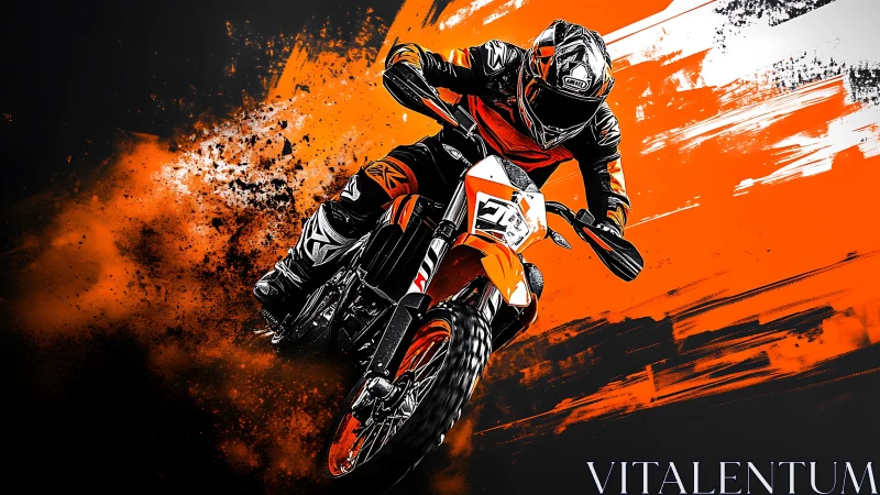 Rider in bold orange races through a burst of pure speed.