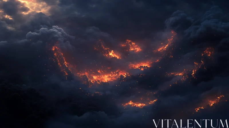 Apocalyptic Sky: Fiery Clouds Illuminate Darkness.