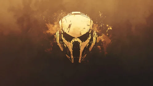 Stylized helmet emblem is rendered with splatter textures