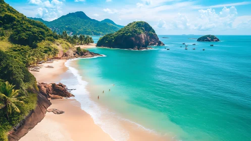 Turquoise Lagoon Nestled Between Verdant Mountains and Islands.