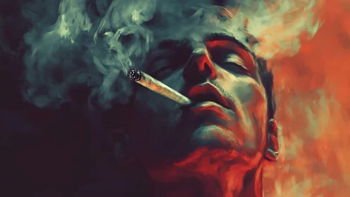 Smoky portrait of a pensive soul bathed in bold color tones.