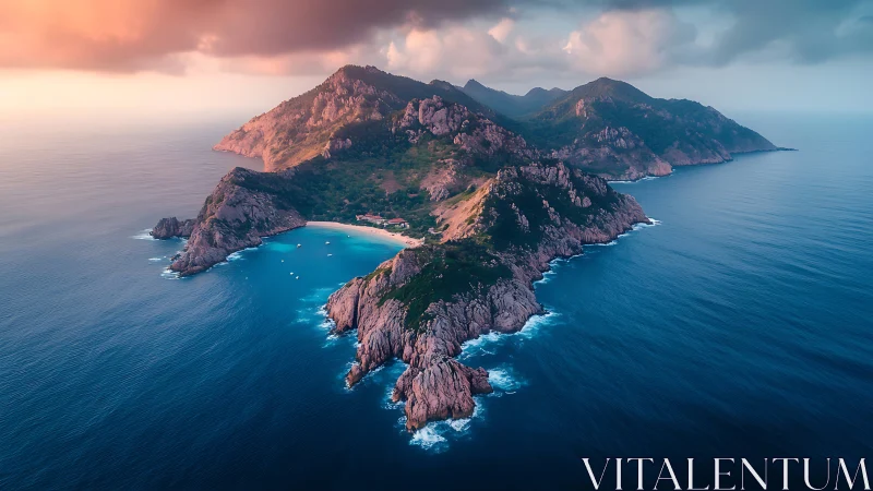 Rocky Mediterranean Island Paradise Bathed in Sunset.