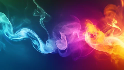 Colored smoke waves on dark gradient digital background.