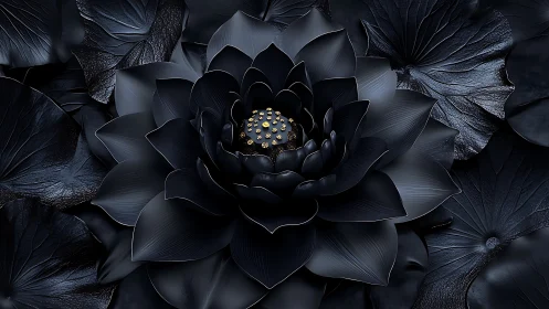 Black lotus flower renders detailed petals and gold center
