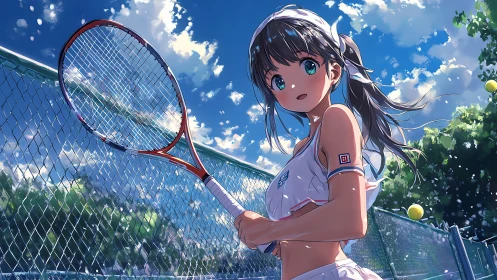 Sunny court confidence with a spirited anime tennis player.