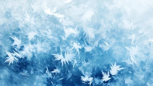 Frosty ice crystal texture in cool blue abstract style.