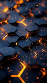 Hexagonal metal grid glows with molten cyber energy sparks
