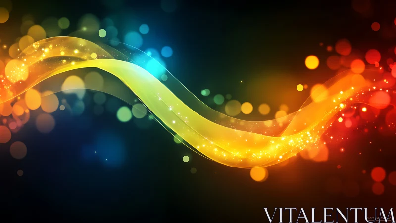 Colorful abstract light wave with glowing bokeh trail.