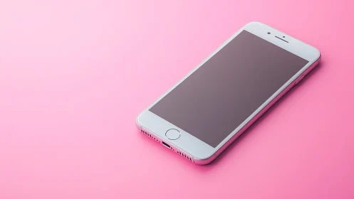 White smartphone with dark display rendered on vibrant pink background