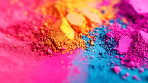 Vibrant pigment powders form a saturated macro chromatic field