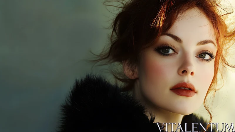 Copper-haired woman in soft golden rim light portraiture.