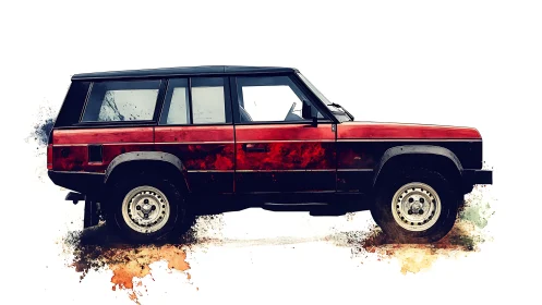 Red off-road SUV rendered in side profile digital art