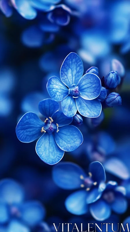 Blue orchid flowers displayed with selective focus and shallow depth of field