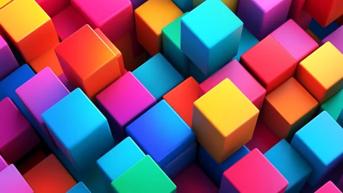 Isometric 3D array of glossy multicolor extruded cubes