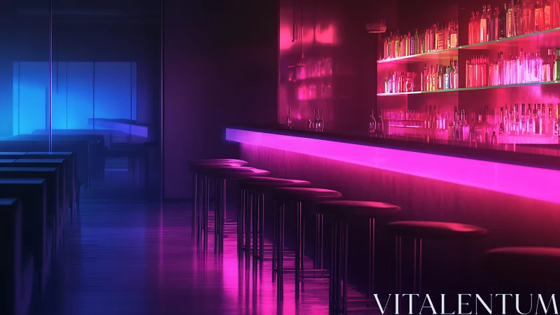 Neon-lit minimalist bar interior uses dual-tone gradient illumination