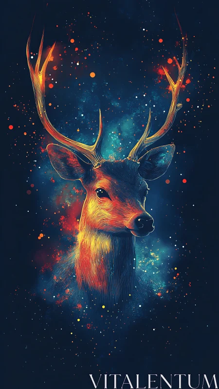 Deer head illustration is rendered with luminous linear detailing