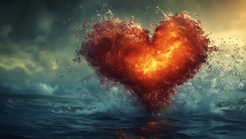 Heart-Shaped Explosion Over Ocean Waves.