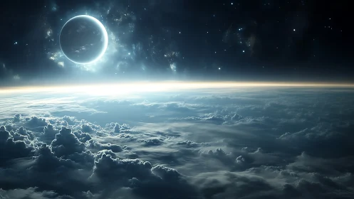 Luminous exoplanet eclipse above stratiform cloud horizon