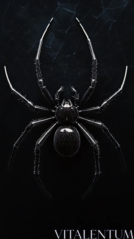 Monochrome frontal view of detailed spider silhouette.