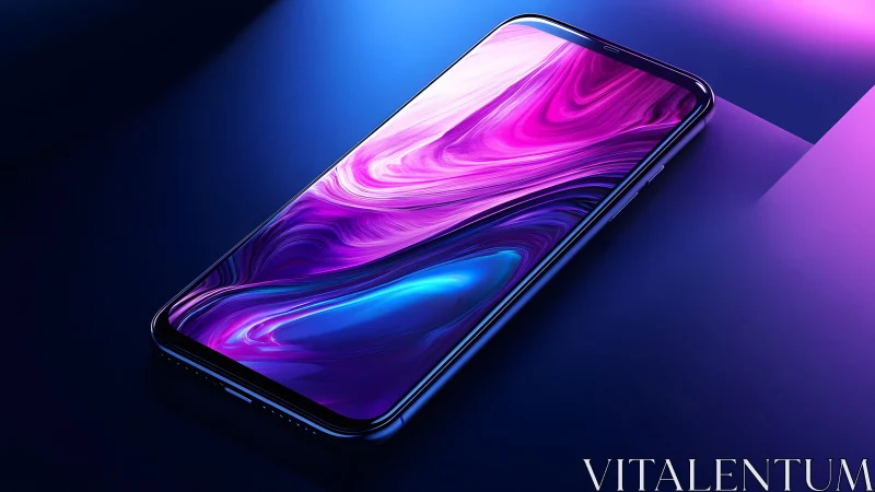 Sleek modern smartphone on neon-lit surface, digital art style.