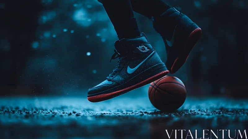 Low-angle wet-court sneaker crossover with dynamic droplets.