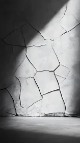 Cracked plaster wall under dramatic raking light study.
