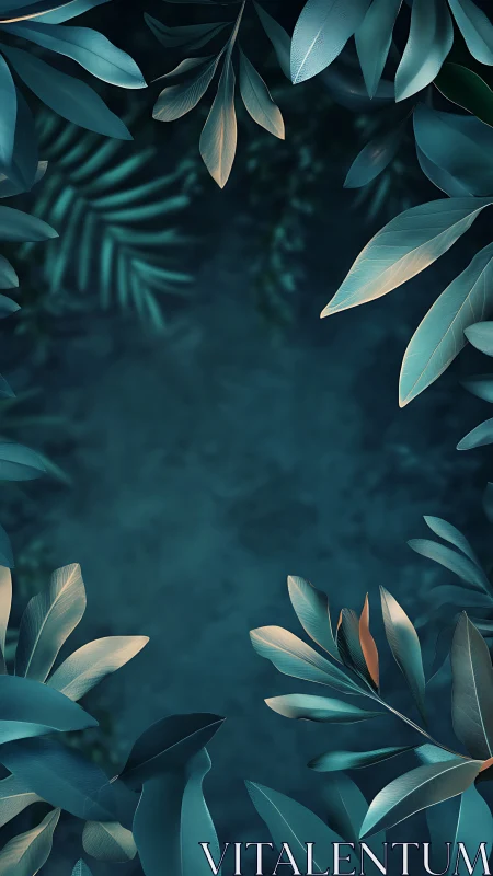 Soft moonlit leaves framing a quiet teal forest window.